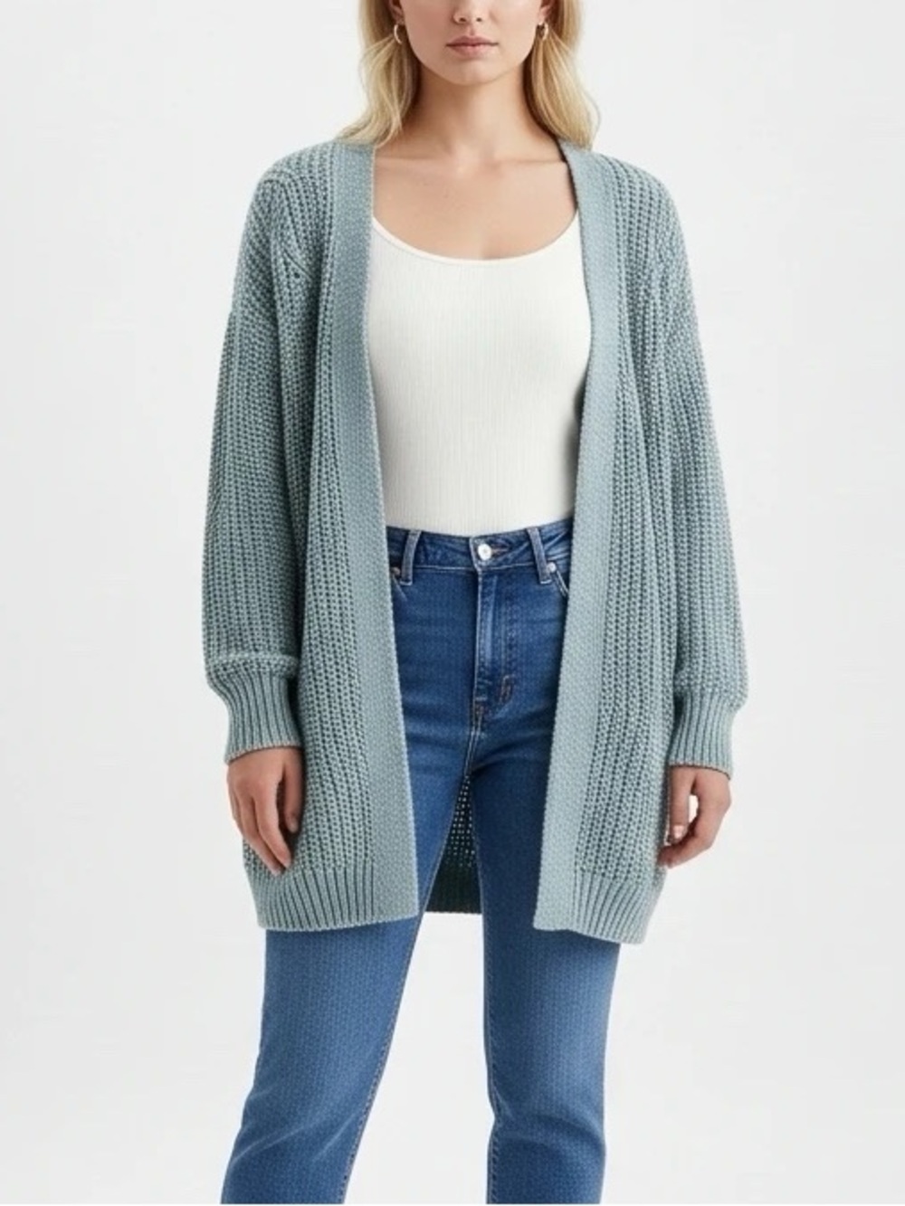 A New Day Blue Knit Open Cardigan Sweater